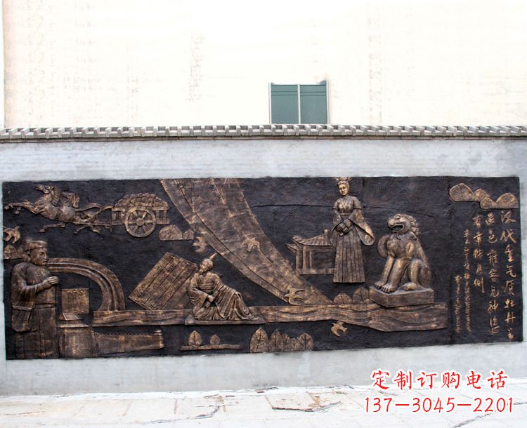 成都“汉代重气质，牡丹留正色”中国传统文化浮雕壁画，玻璃钢仿铜园林墙壁装饰壁画