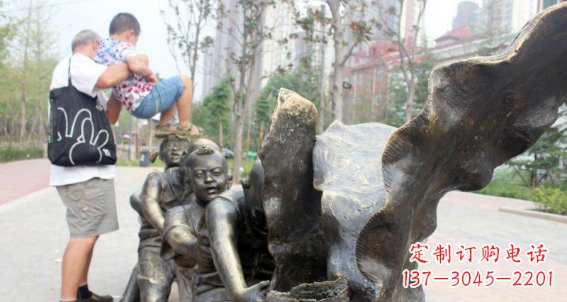 成都拔萝卜的儿童小区景观铜雕