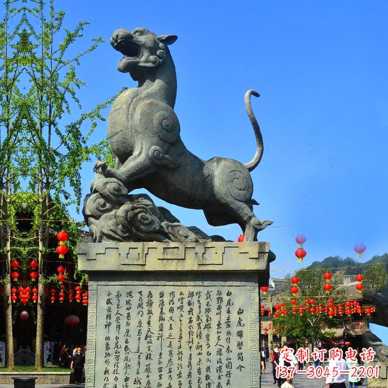 成都白虎铜雕景观雕塑-景区园林神兽动物标识