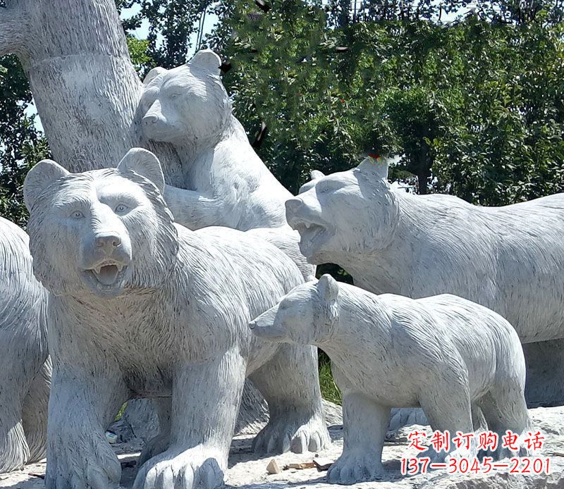 成都北极熊石雕大理石动物雕塑