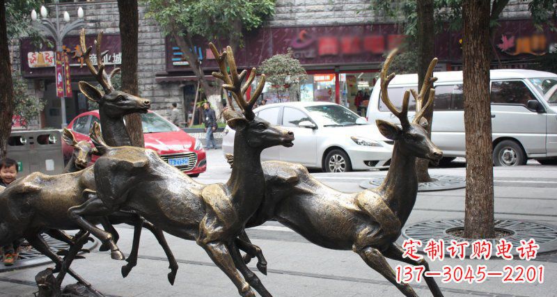 成都奔跑的梅花鹿街边景观铜雕