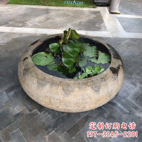成都别墅庭院仿古做旧石雕鱼缸