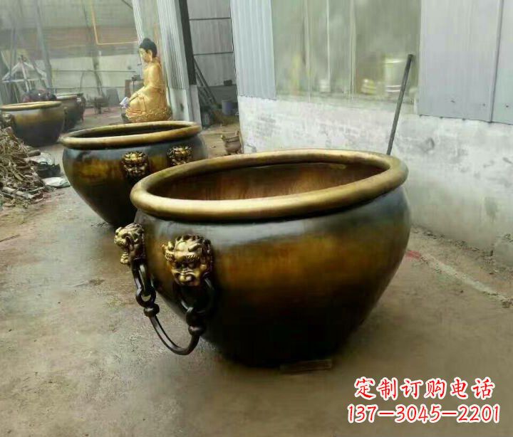 成都别墅招财水缸铜雕塑摆件 (4)