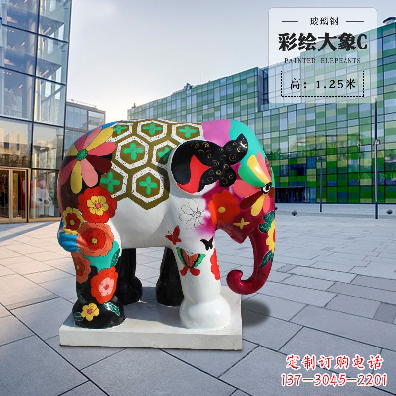 成都玻璃钢彩绘大象雕塑