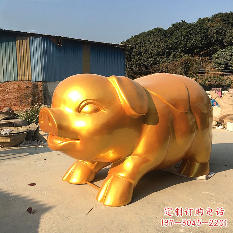成都玻璃钢大型漆金猪仔雕塑-大型商场美陈动物雕塑