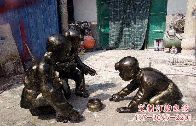 成都精美玻璃钢仿铜斗蛐蛐儿童雕塑