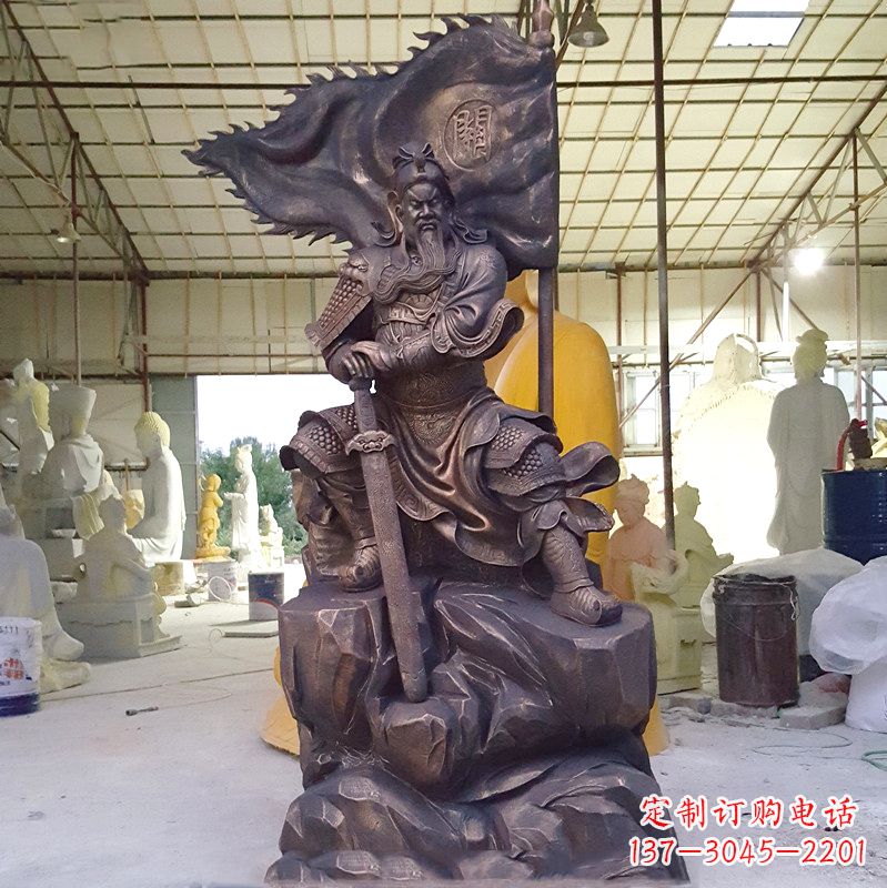 成都玻璃钢仿铜关公雕塑