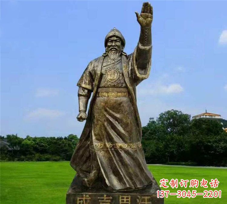成都玻璃钢仿铜挥手的成吉思汗雕塑