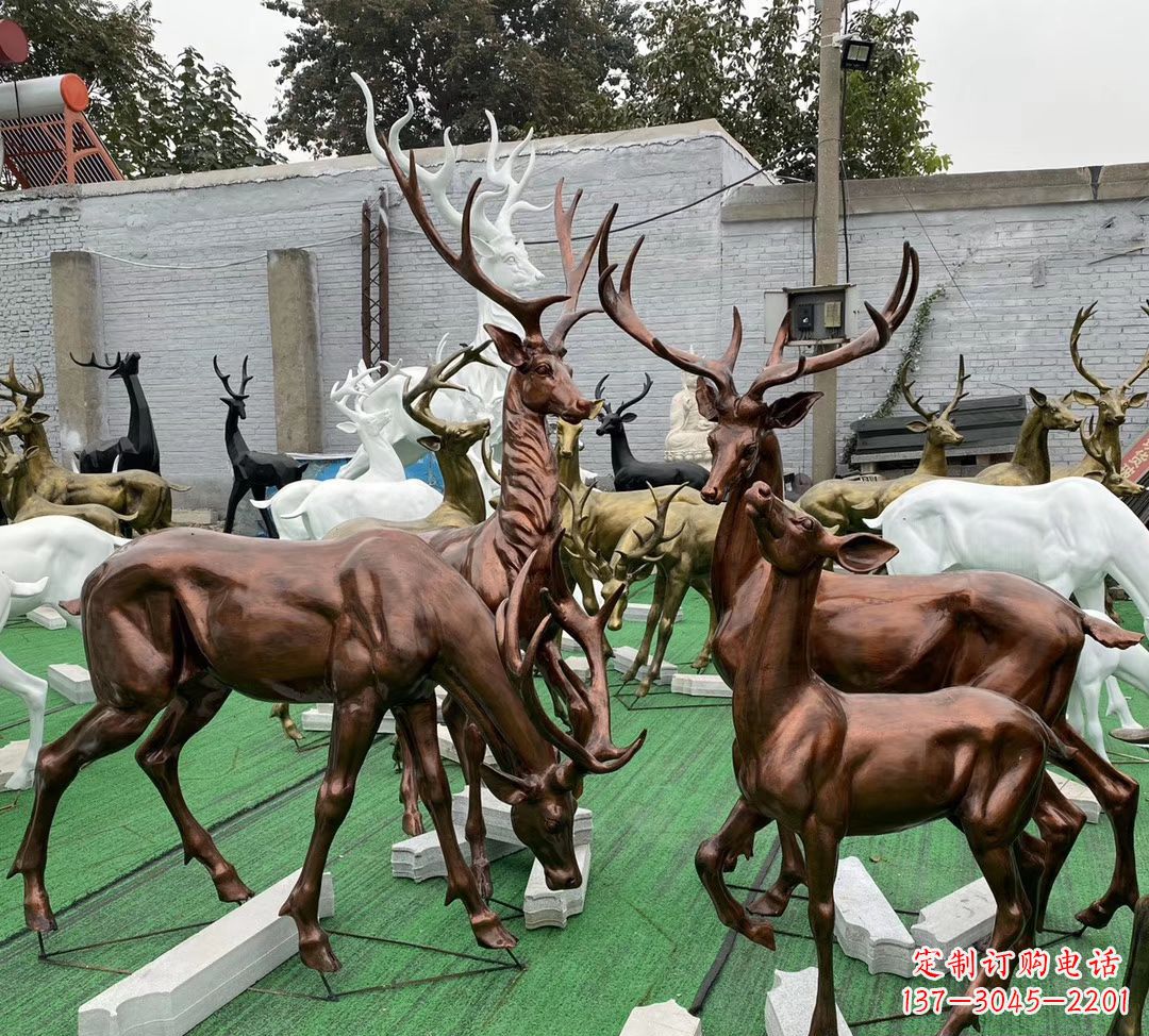 成都玻璃钢仿铜群鹿雕塑公园仿真动物雕塑 (9)
