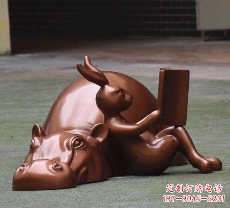 成都玻璃钢河马仿铜动物雕塑