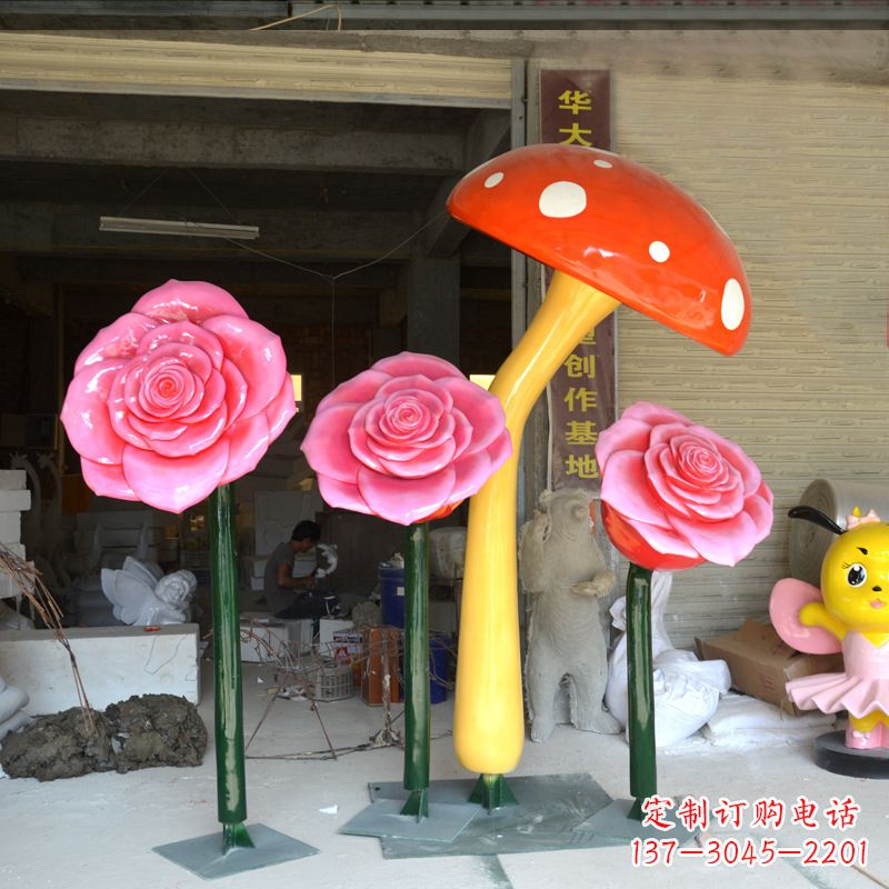 成都玫瑰之美玻璃钢玫瑰雕塑
