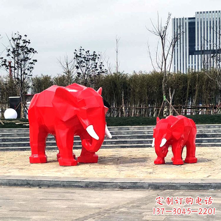 成都玻璃钢喷水大象头雕塑-园林广场块面大象雕塑摆件