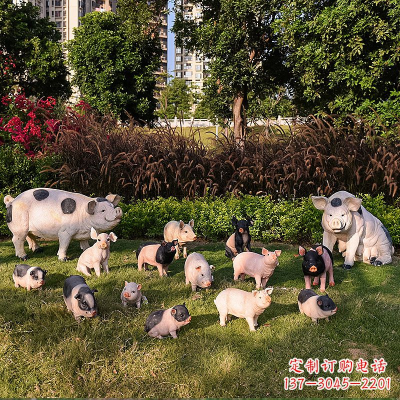 成都玻璃钢树脂仿真猪雕塑-公园农家院仿真动物雕塑摆件