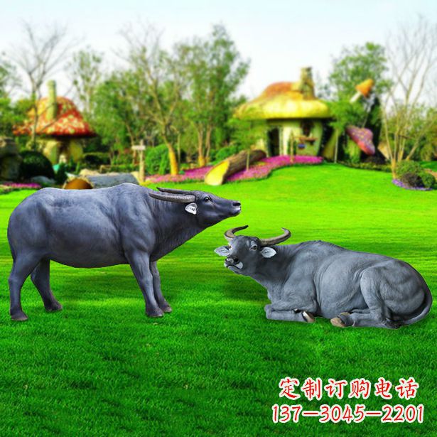 成都玻璃钢水牛雕塑-农场农家院仿真动物摆件