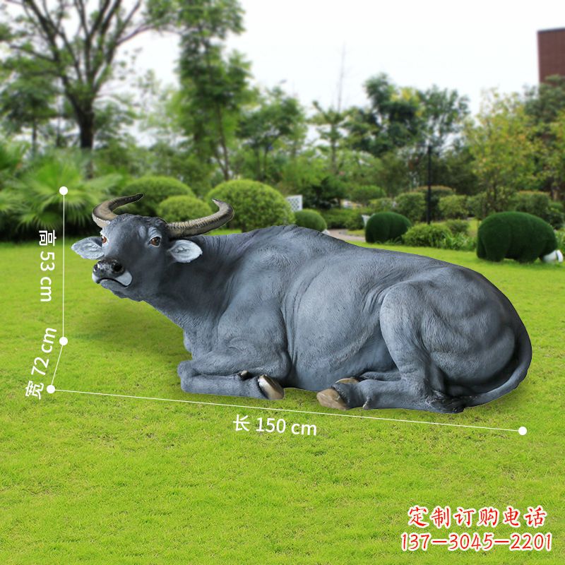 成都玻璃钢卧姿水牛雕塑——给人以宁静自然的感受