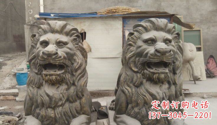 成都玻璃钢西洋趴狮仿铜动物雕塑