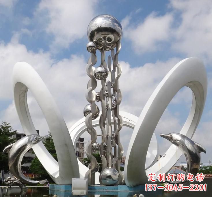 成都不锈钢城市艺术海豚雕塑美丽的海洋守护者