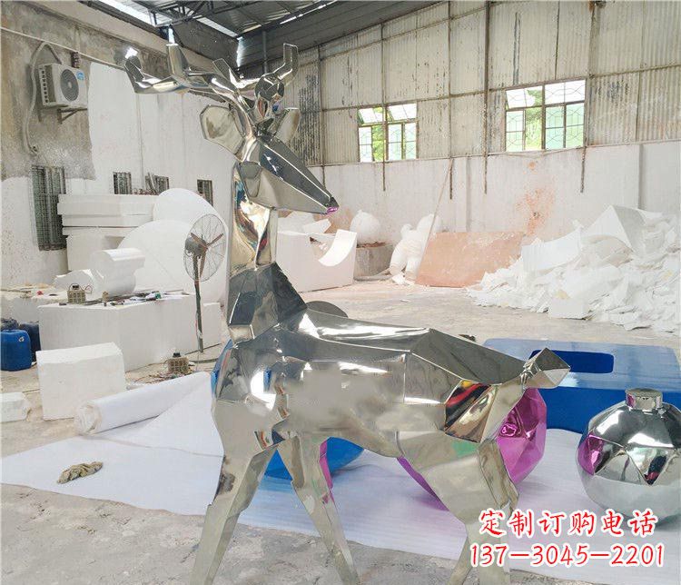 成都不锈钢抽象几何梅花鹿动物雕塑