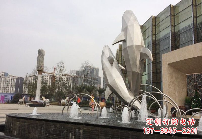 成都不锈钢抽象块面海豚雕塑