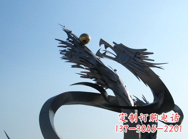 成都不锈钢抽象龙动物雕塑 (2)