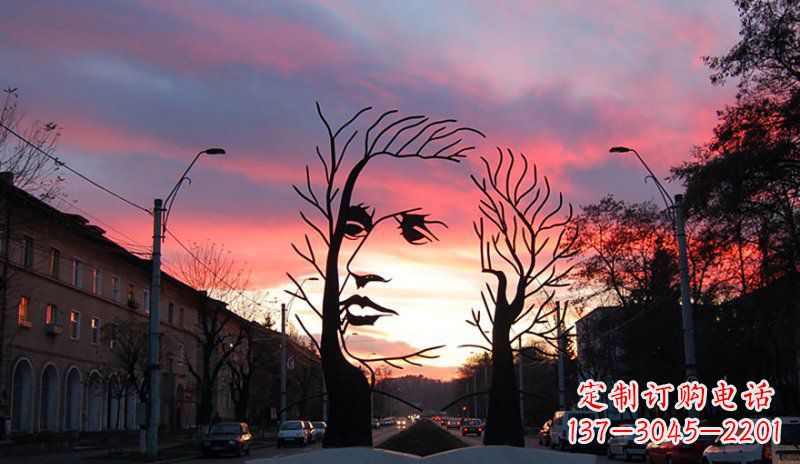 成都不锈钢人头雕塑点缀街边景观