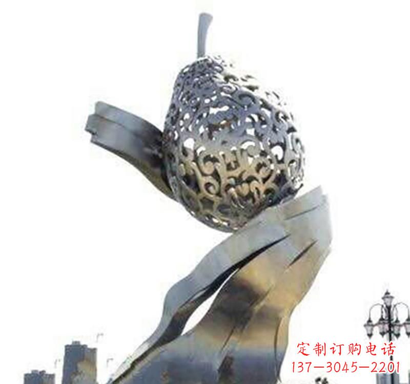成都不锈钢抽象水果梨雕塑