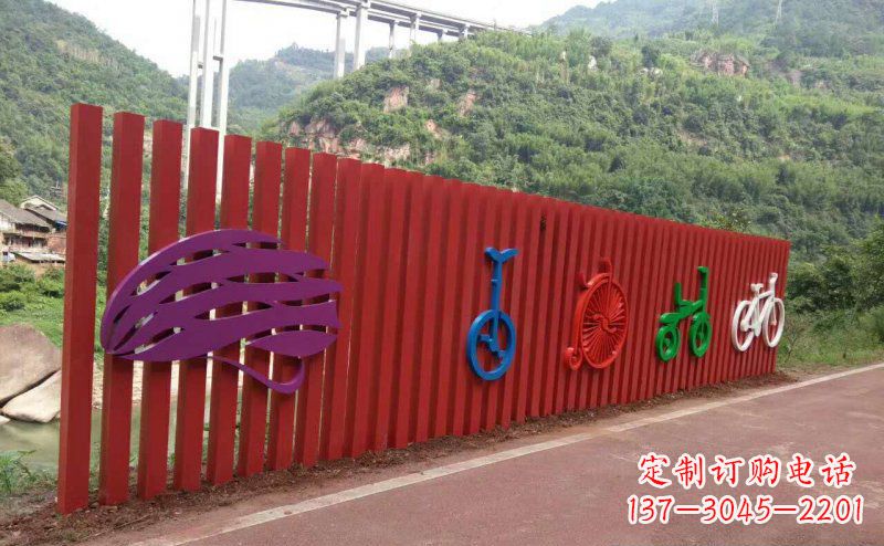 成都不锈钢自行车雕塑点缀公园景观