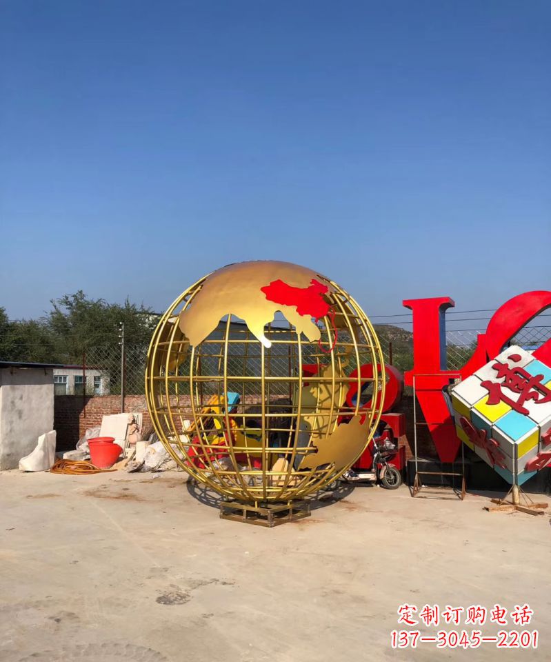 成都不锈钢地球仪雕塑点缀校园景观