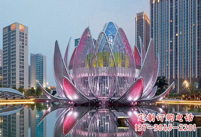 成都不锈钢灯光景观荷花雕塑