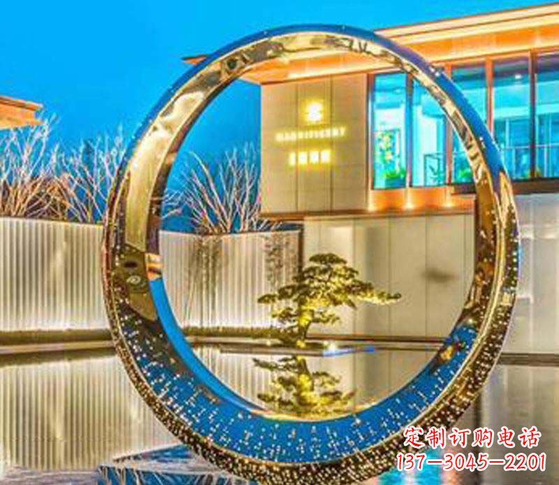 成都精美不锈钢灯饰圆环雕塑