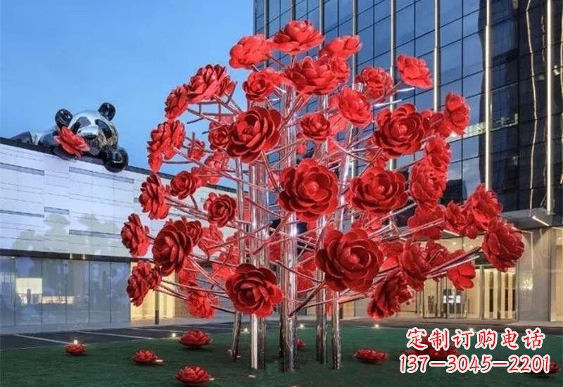 成都不锈钢公园玫瑰花树雕塑——让玫瑰长驻公园
