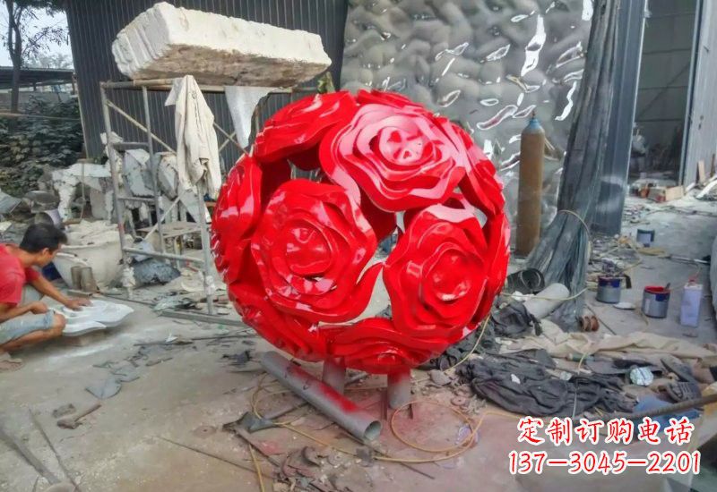 成都不锈钢公园玫瑰花镂空球雕塑