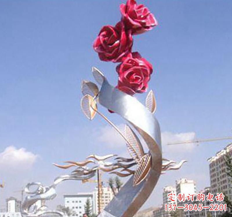 成都不锈钢玫瑰雕塑，点缀广场景观