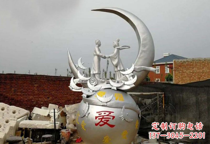 成都牛郎织女传说的不锈钢雕塑