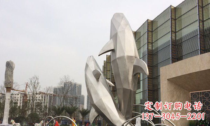 成都不锈钢海豚喷泉雕塑精美的海洋之美