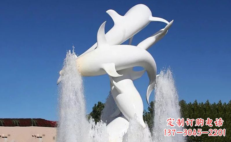 成都不锈钢海豚喷泉雕塑传递海豚的美丽