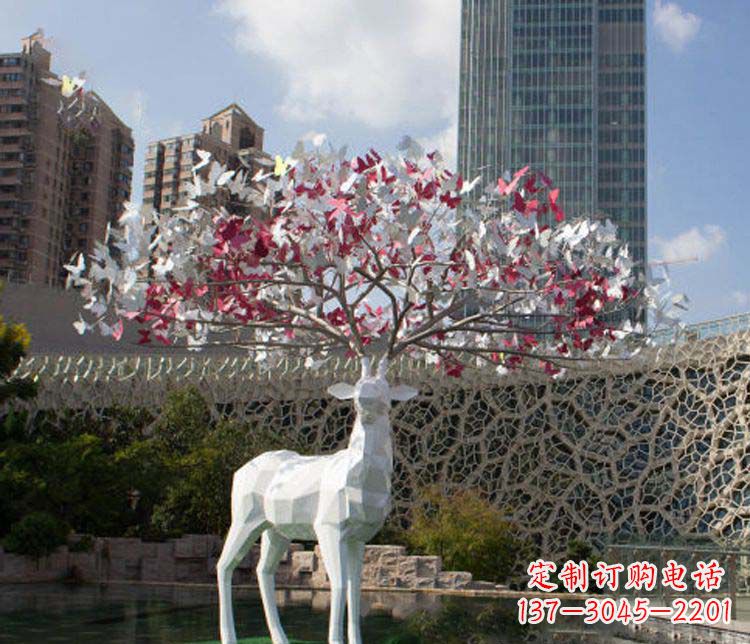 成都不锈钢几何梅花鹿雕塑