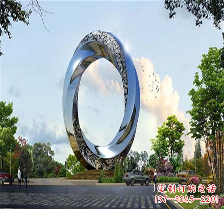 成都不锈钢圆环雕塑美丽的空间装饰