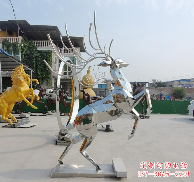 成都精美不锈钢镜面动物鹿雕塑