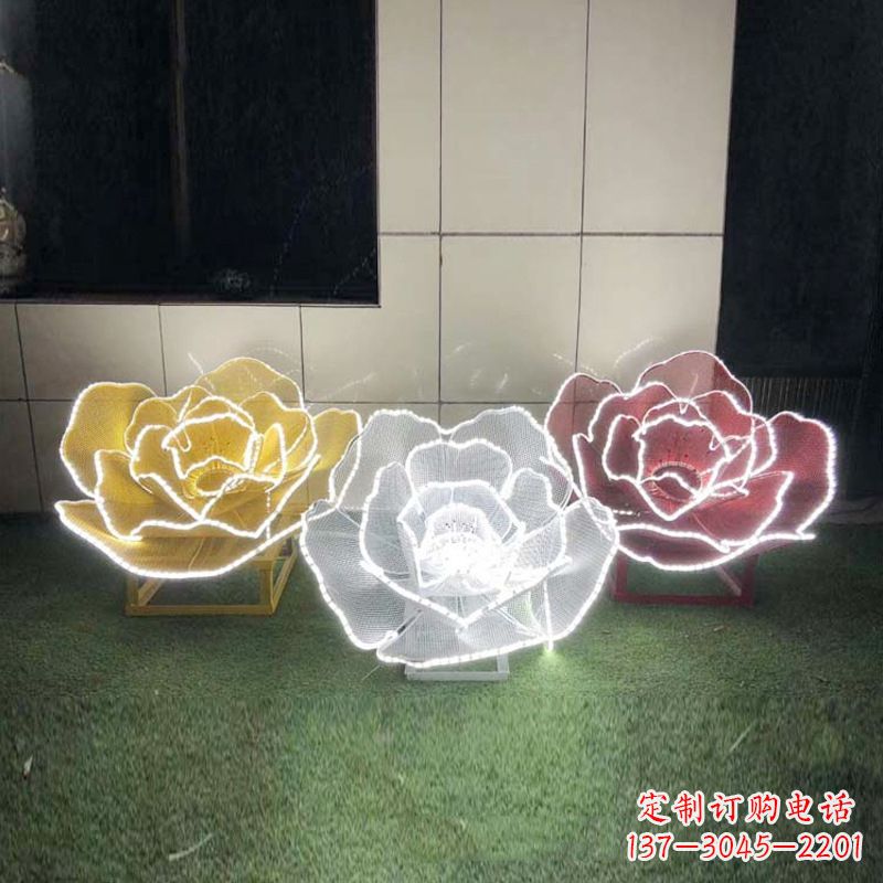 成都精美不锈钢玫瑰花灯光雕塑