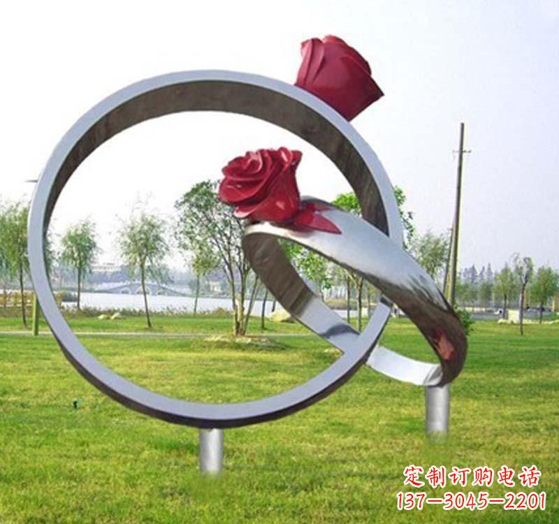 成都精美不锈钢玫瑰戒指雕塑