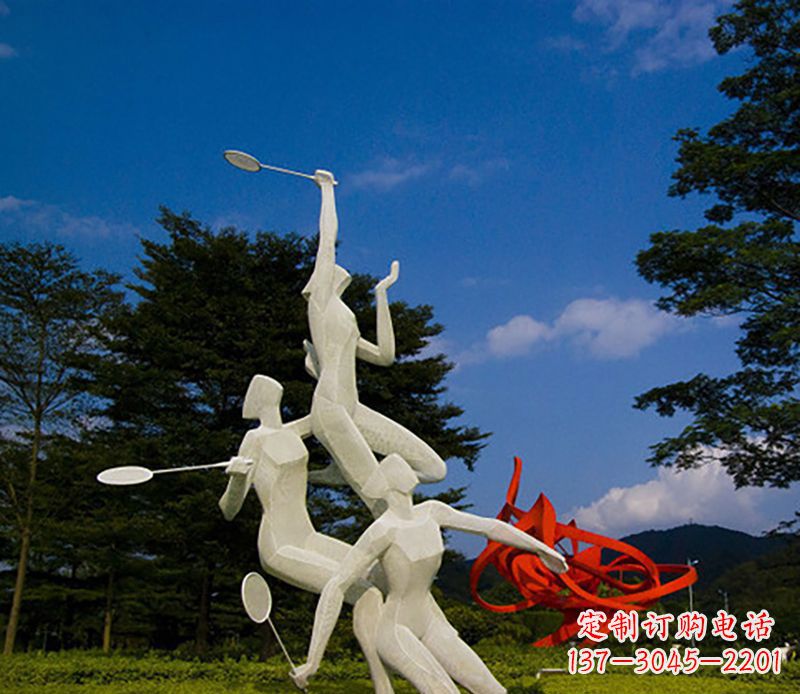 成都不锈钢羽毛球雕塑精美线条展现体育热情