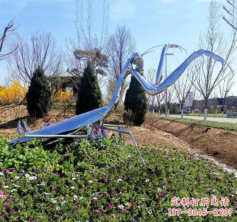 成都折射螳螂之美不锈钢现代动物雕塑