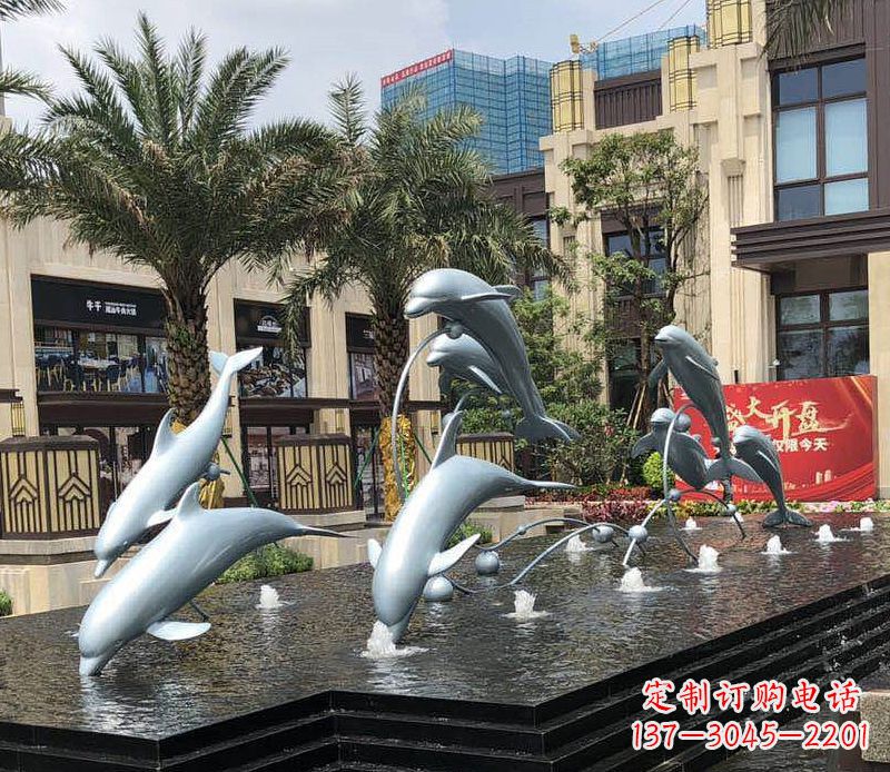 成都不锈钢海豚跳跃喷泉雕塑美丽的艺术装置