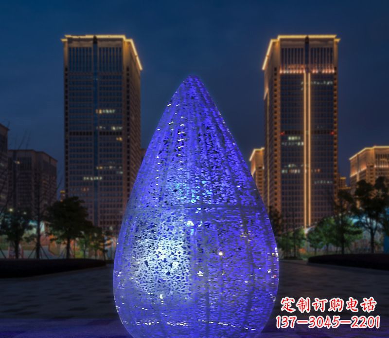 成都不锈钢小区照明美轮美奂的水滴雕塑