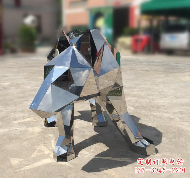 成都不锈钢园林动物几何狼雕塑