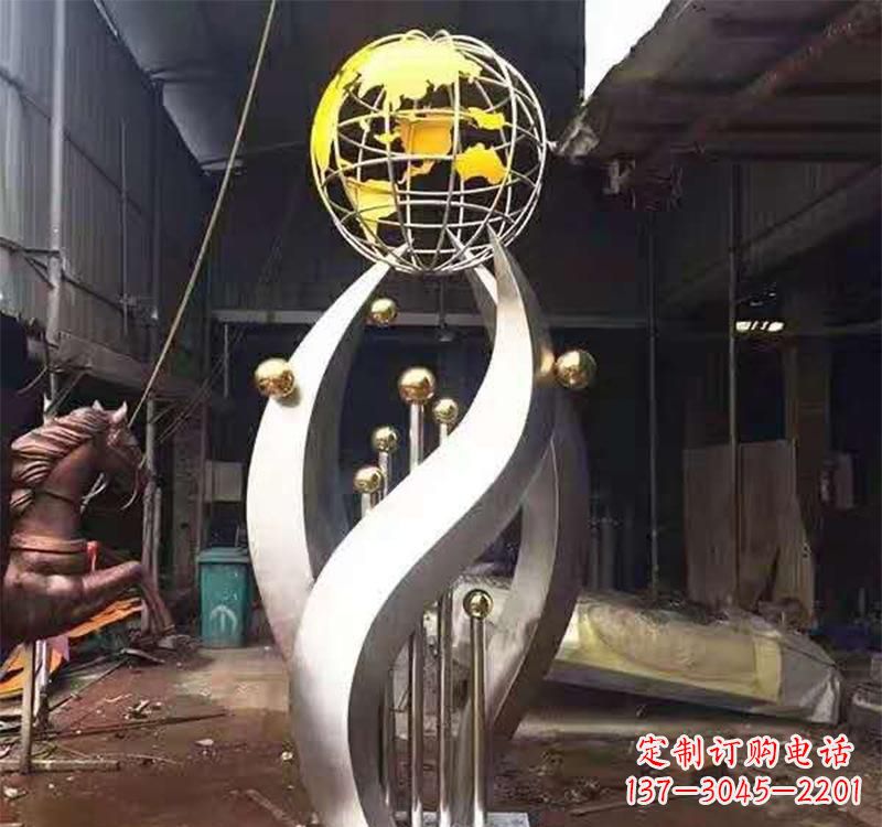 成都不锈钢转动地球仪雕塑——传承地球文明