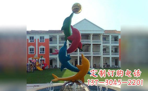 成都彩色不锈钢海豚海洋动物景观标识