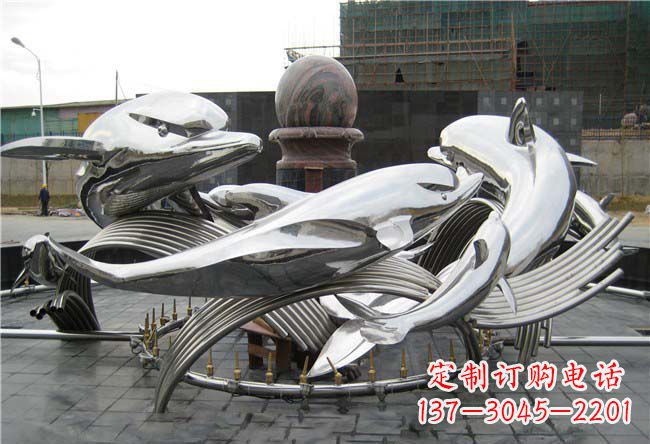 成都城市不锈钢浪花和海豚雕塑