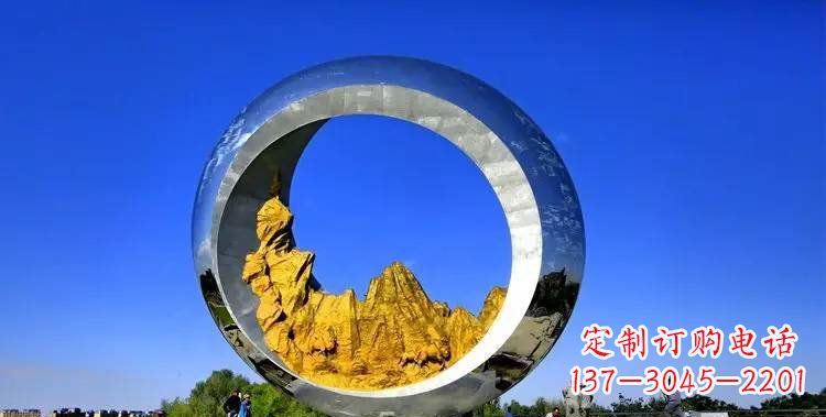 成都城市不锈钢月亮和山水风景雕塑